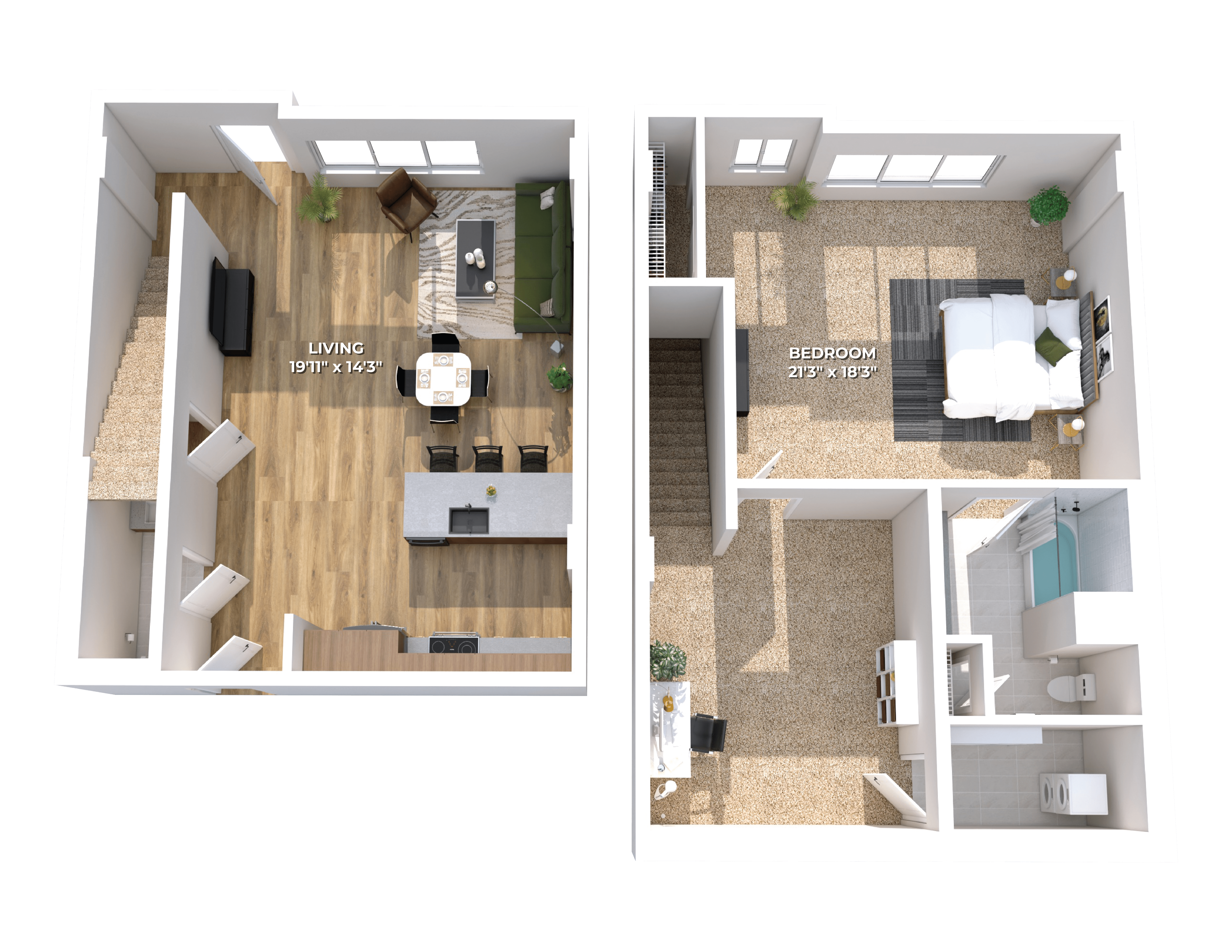 Floor plan layout diagram for One Bedroom Townhome B10
